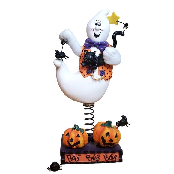 Halloween Ghost Swaying Spring Magnetic Figure Black Cat w Box 6.5" Avon 2002 - Picture 3 of 10